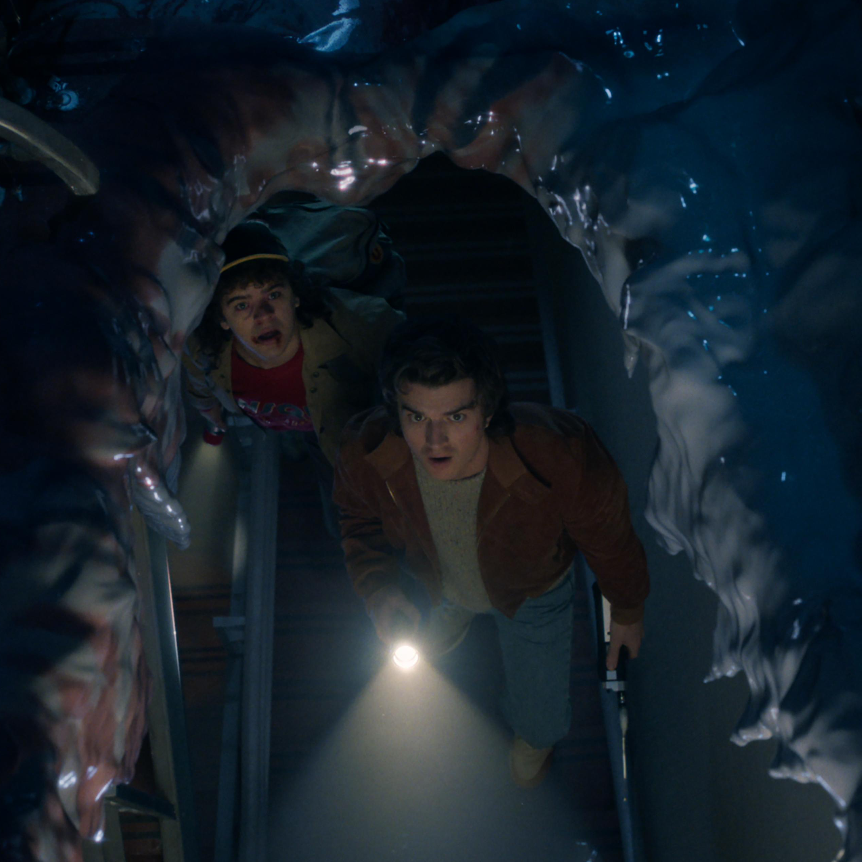 dustin and steve observing melted goo